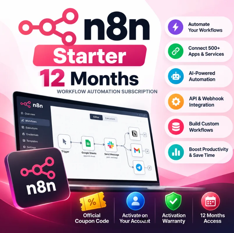 n8n Starter 12 Months workflow automation subscription with AI integrations
